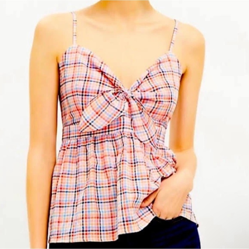 LOFT Tie Front Camisole Solar Tangerine Gingham